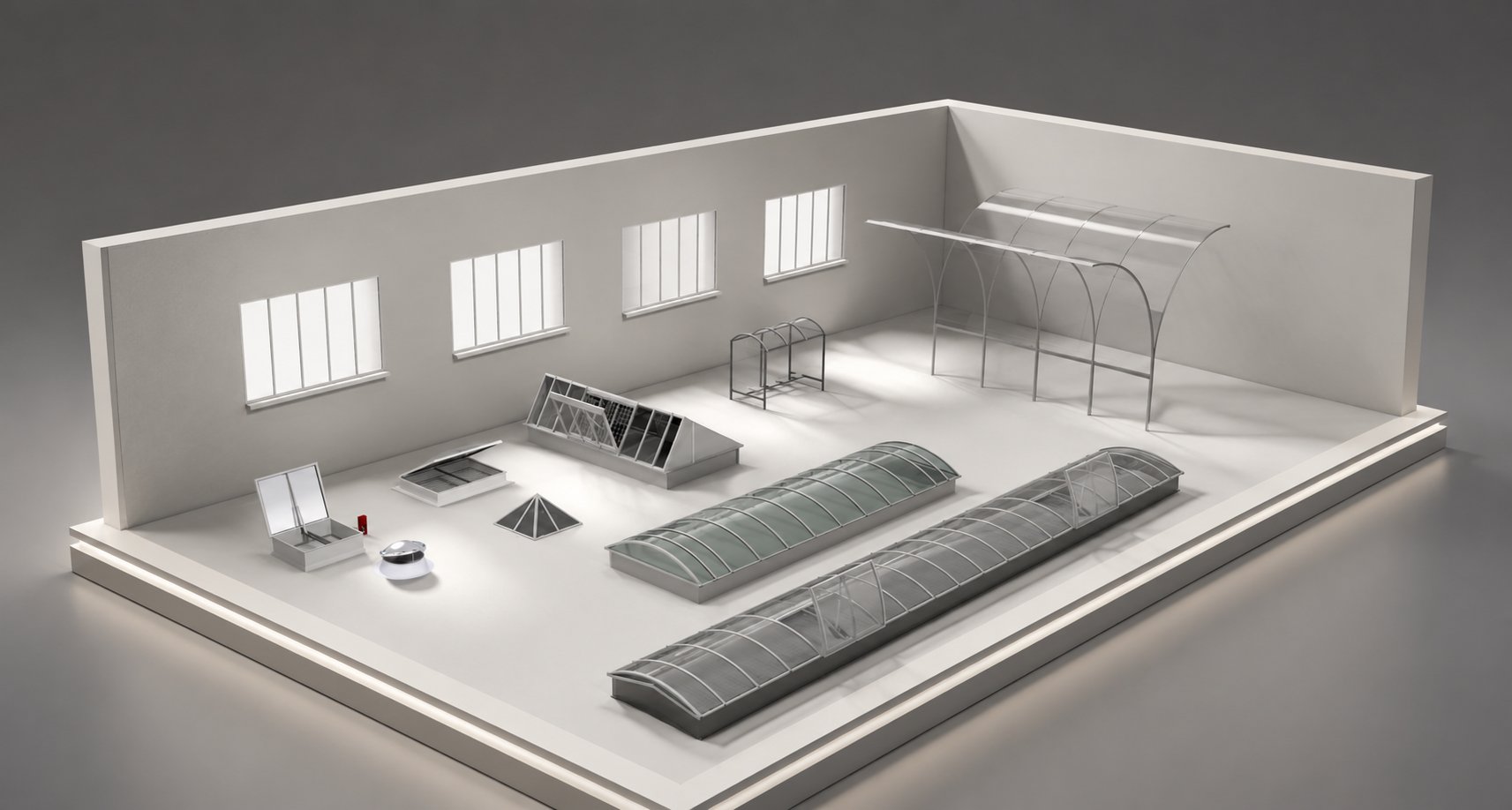 Continuous rooflights, roof domes and SHEV systems by Bittermann